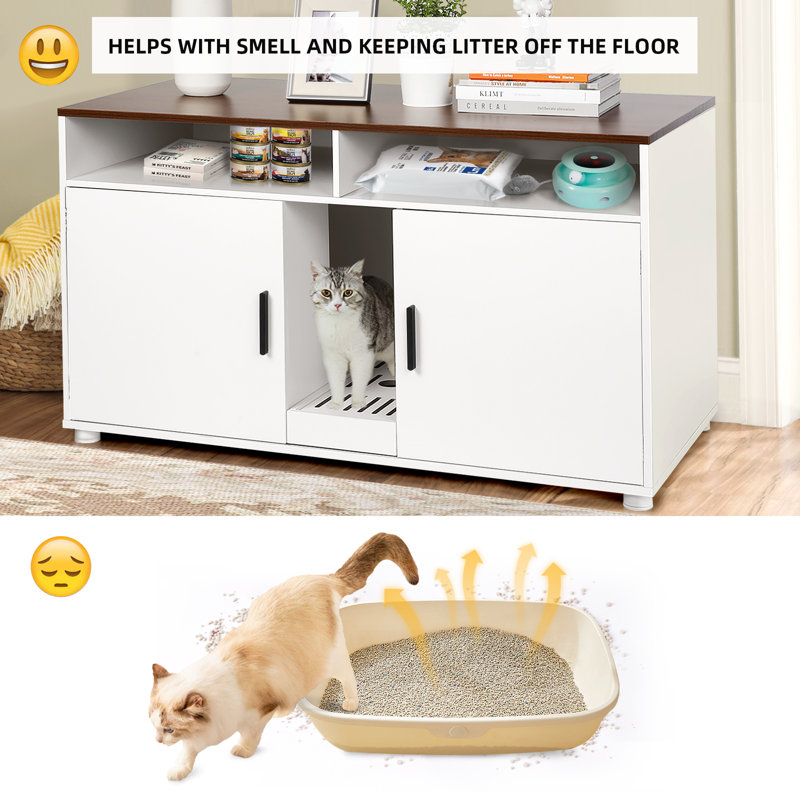 Tucker Murphy Pet Cat Litter Box Enclosure Furniture For 2 Cats Hidden Cat Washroom With Litter Filter Wood Television Stand For Living Room Reviews Wayfair